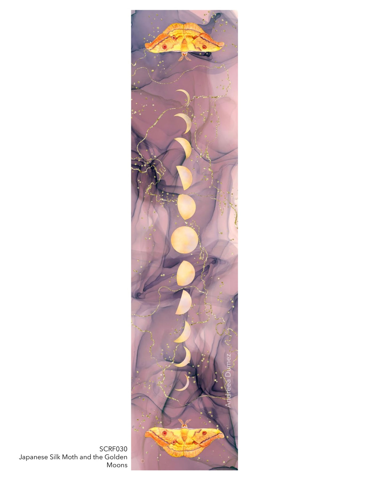 Japanese Silk Moth And The Golden Moons Silk Scarf (16” X 72”)