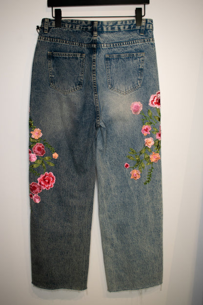 Embroidered Denim Pants | Medium