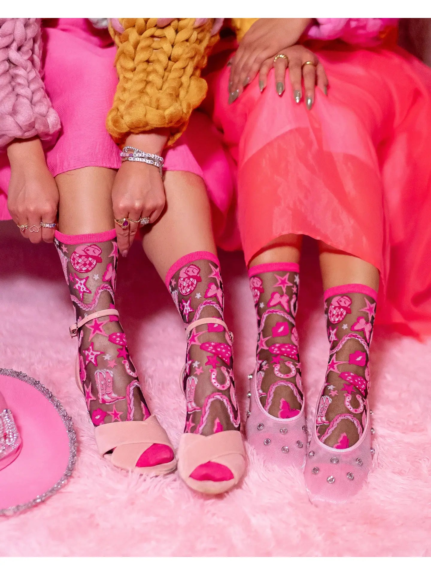 Disco Barbie Black Sheer Crew Sock