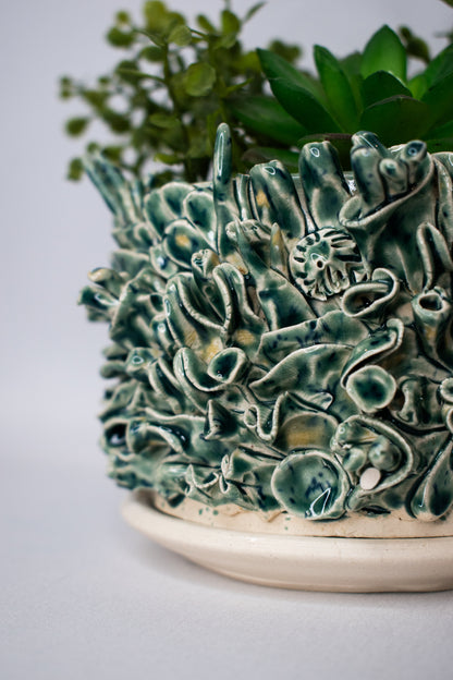 Coral Planter With Plate