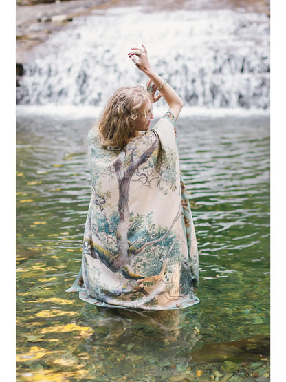 Earth & Sky Bohemian Goddess Starduster Kimono W/Trees