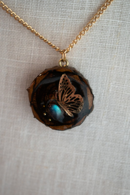 Labradorite Butterfly Pinecone Necklace