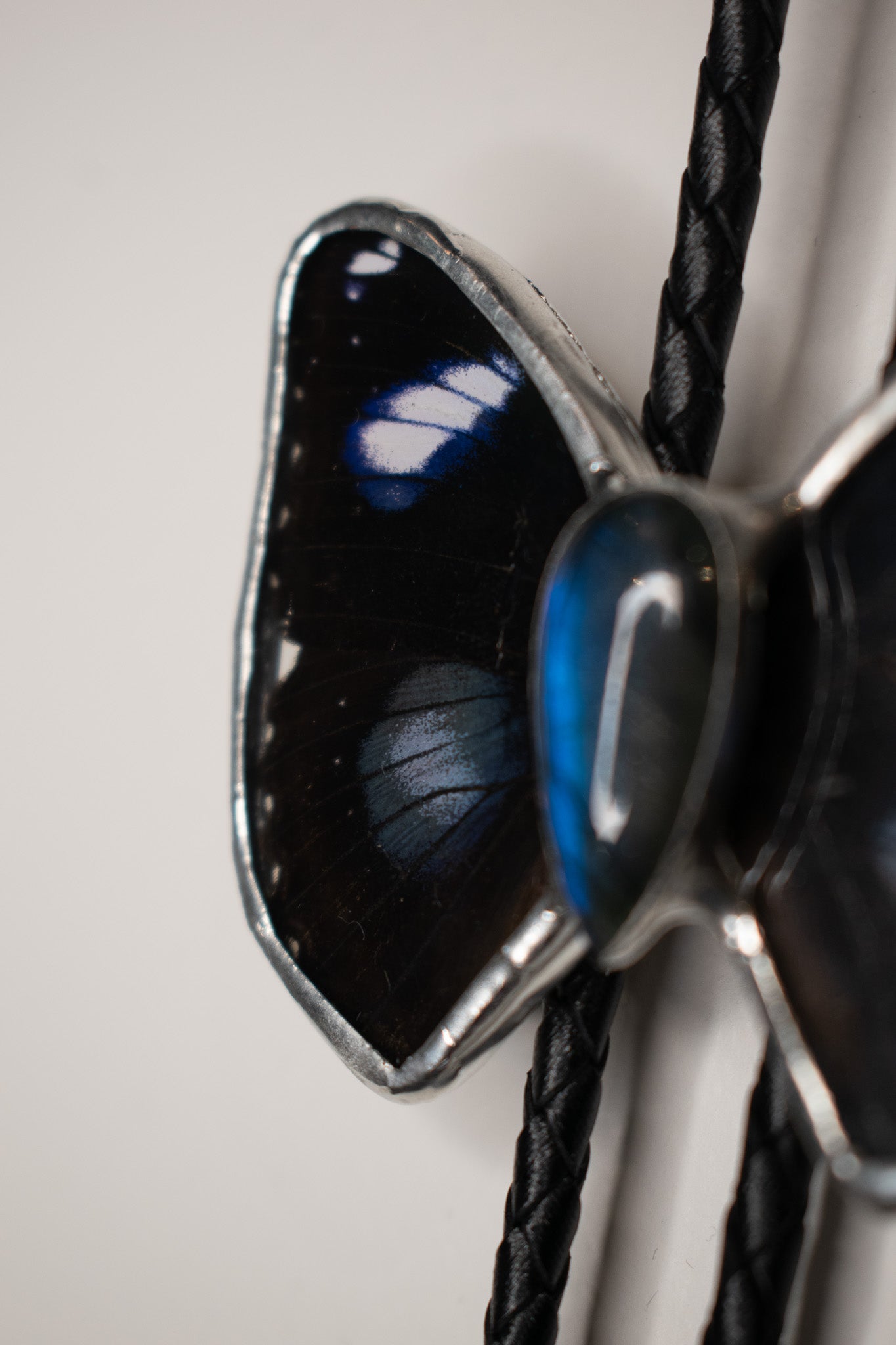 Hypolimnas Bolina w/ Labradorite Bolo Tie
