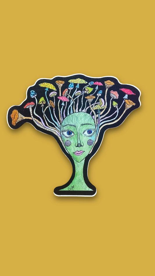 Mushroom Head Woman Sticker