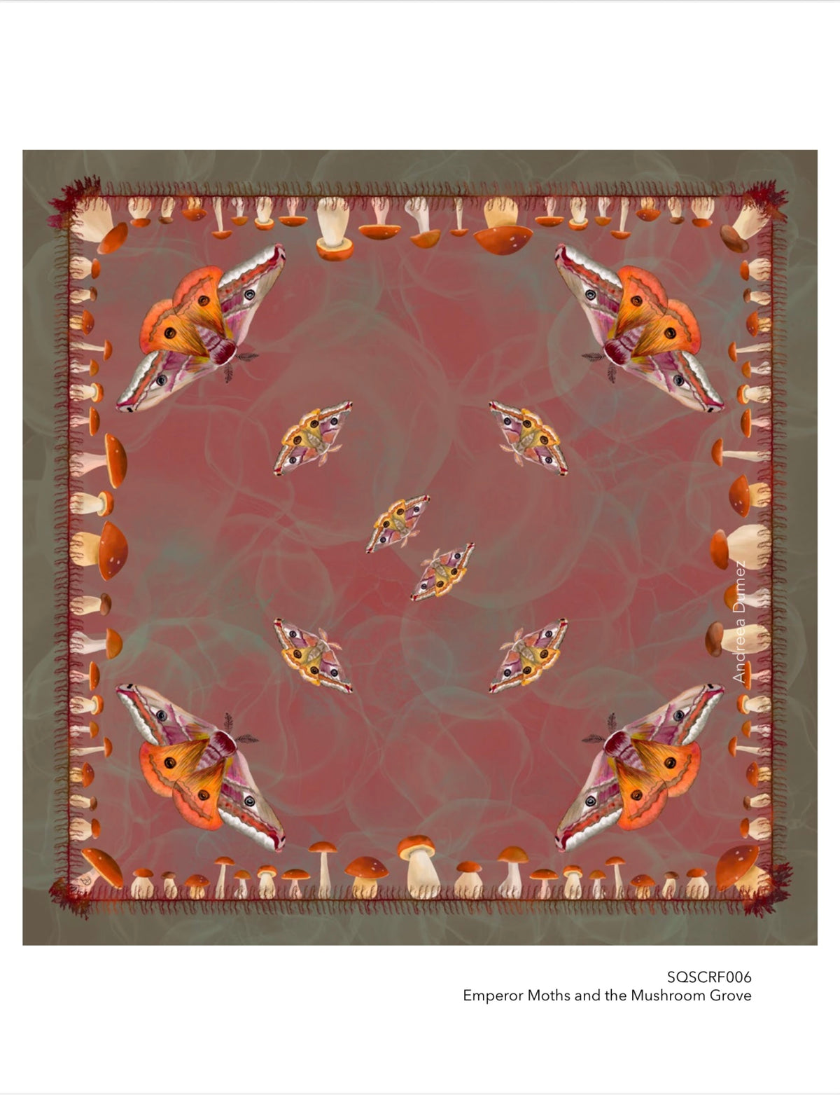 Emperor Moths And The Mushroom Grove Cotton Silk Blend Bandana 26”x26”
