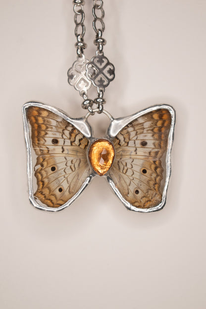 White Peacock Butterfly w/ Citrine Necklace