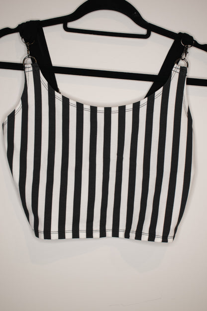 Black and White Stripe Crop Tank Top | Medium
