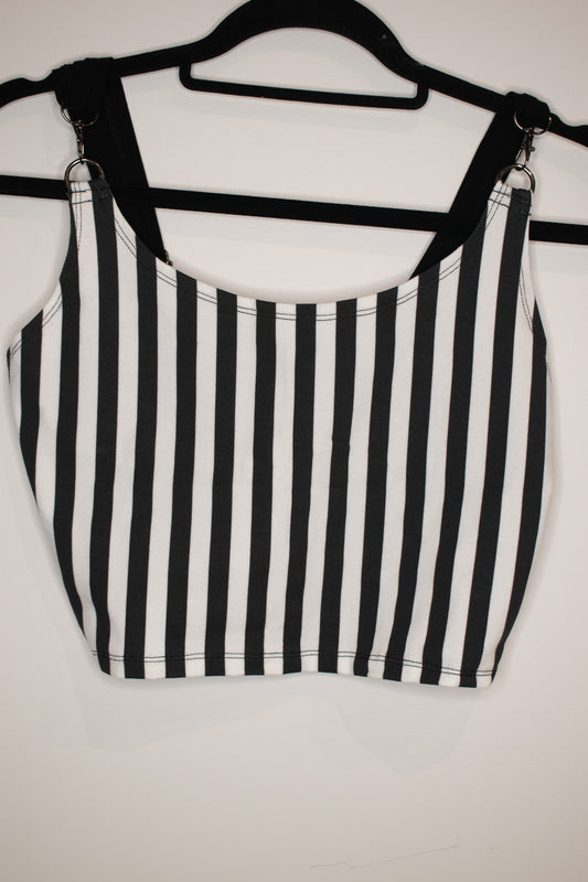 Black and White Stripe Crop Tank Top | Medium