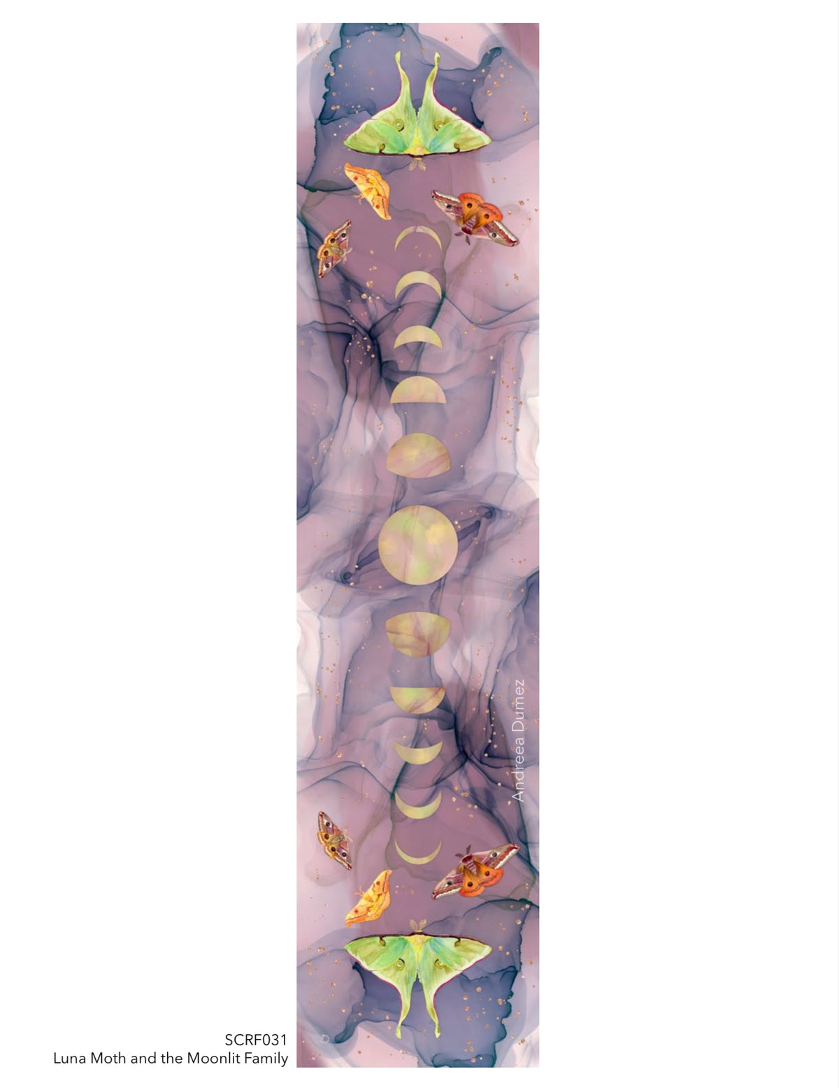 Luna Moth And The Moonlit Family Silk Scarf (16” X 72”)