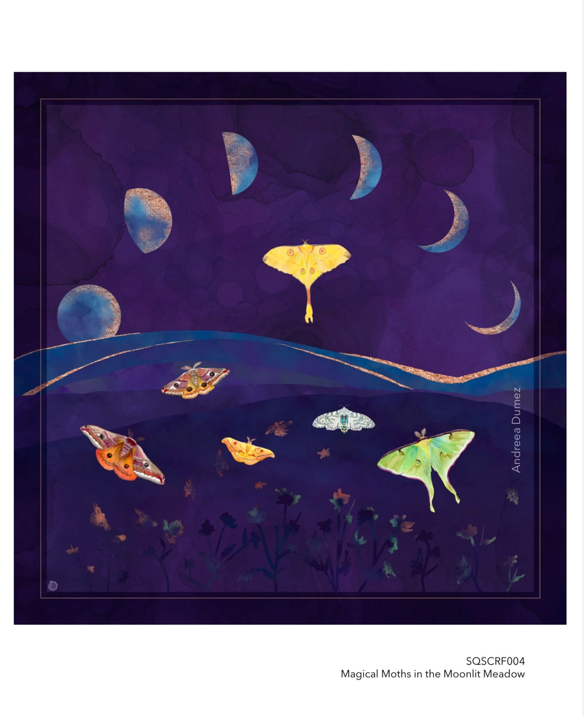 Magical Moths In The Moonlit Forest Cotton Silk Blend Bandana 26”x26”