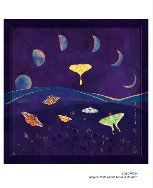 Magical Moths In The Moonlit Forest Cotton Silk Blend Bandana 26”x26”
