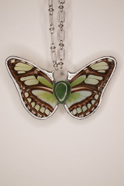 Philaethris Dido Butterfly w/ Green Jade Pendant