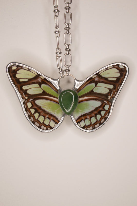 Philaethris Dido Butterfly w/ Green Jade Pendant