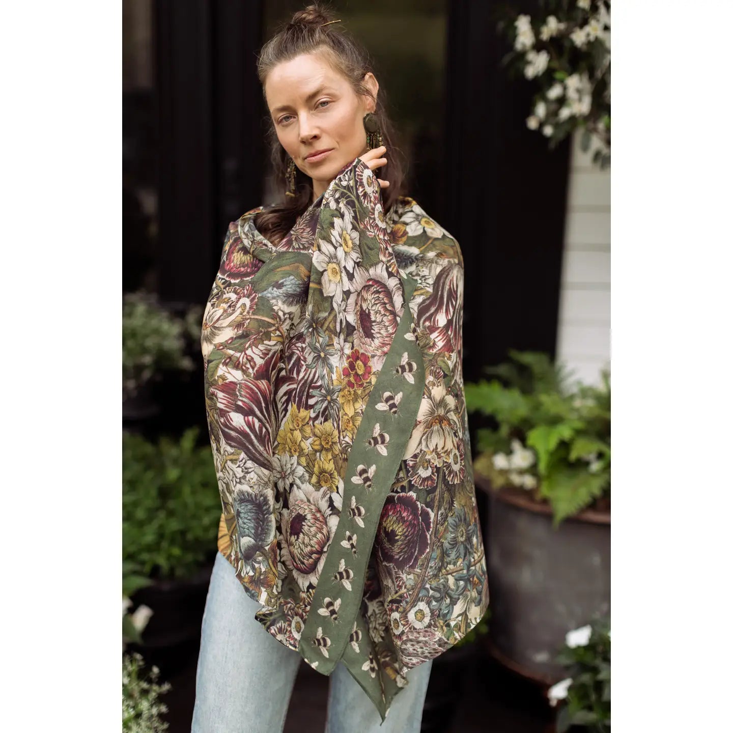 Love Grows Wild Floral Scarf with Bees