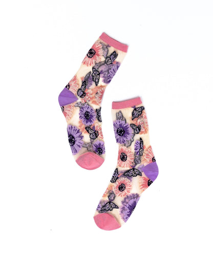 Sunflower Butterfly Sheer Socks