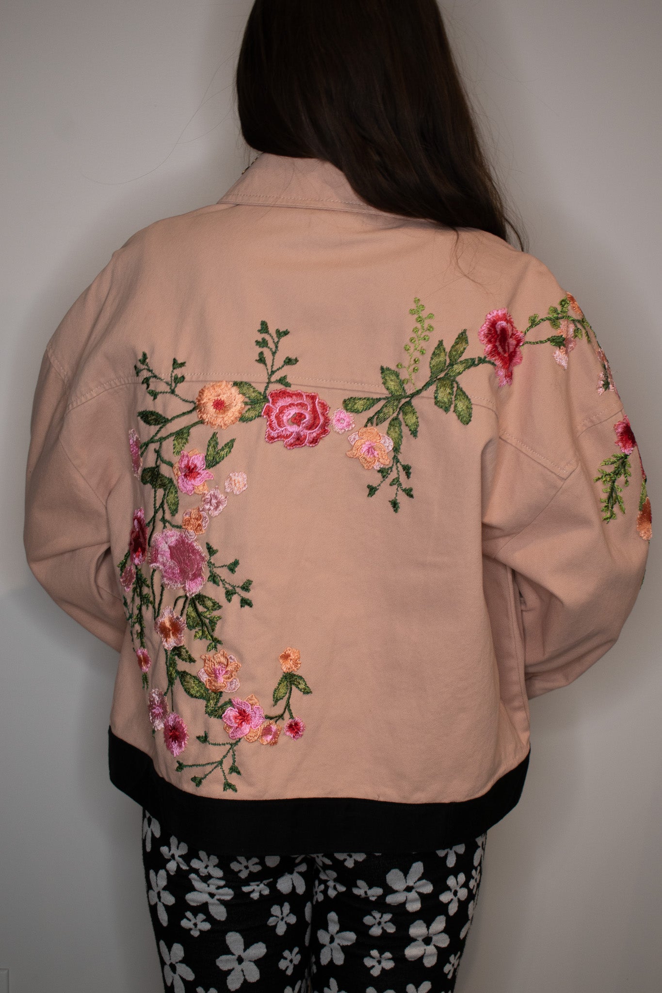 Pink Embroidered Denim Jacket | Large