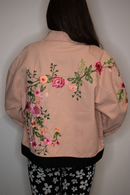 Pink Embroidered Denim Jacket | Large