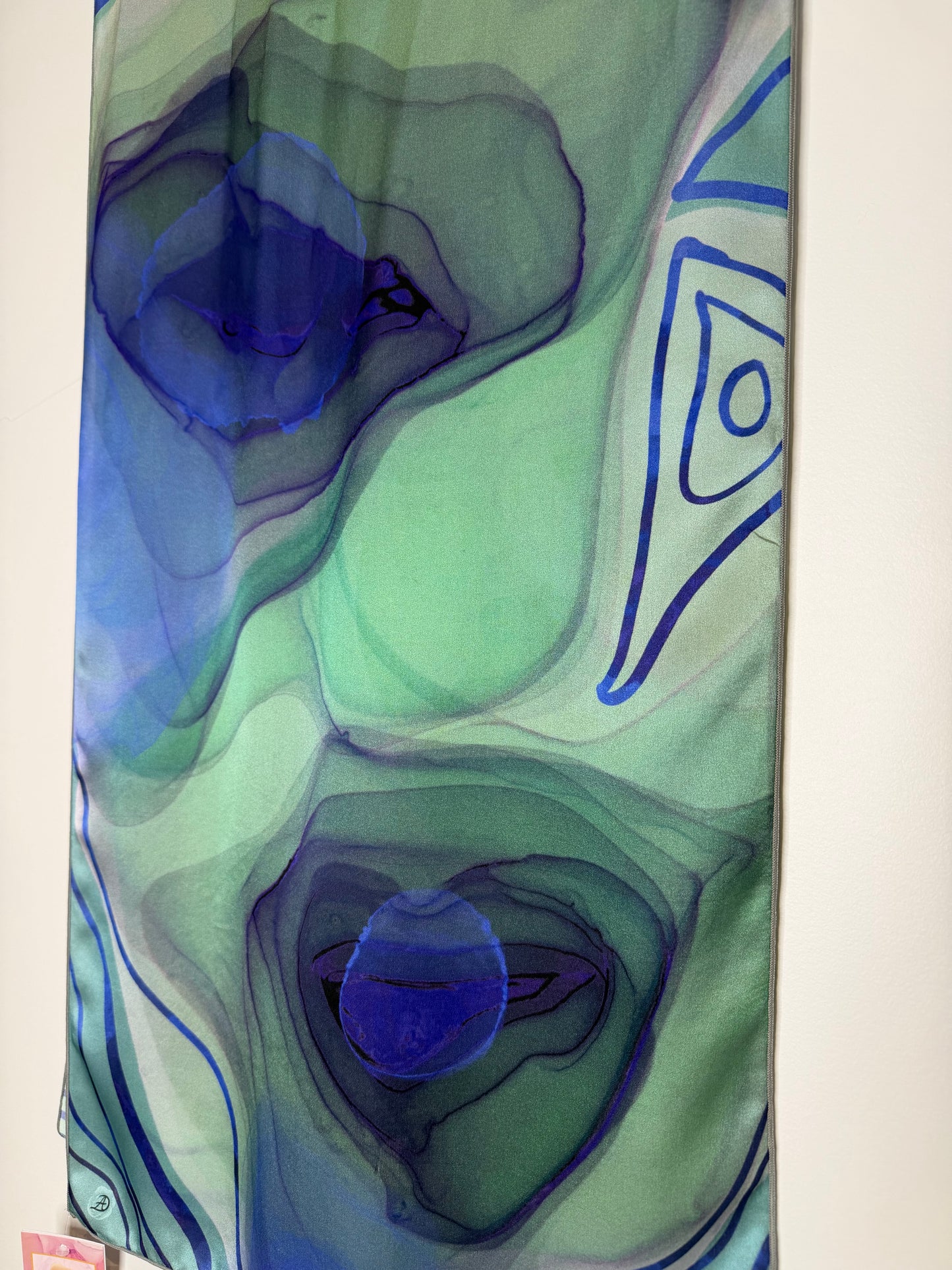 Abstract Peacock Silk Scarf (16” X 72”)
