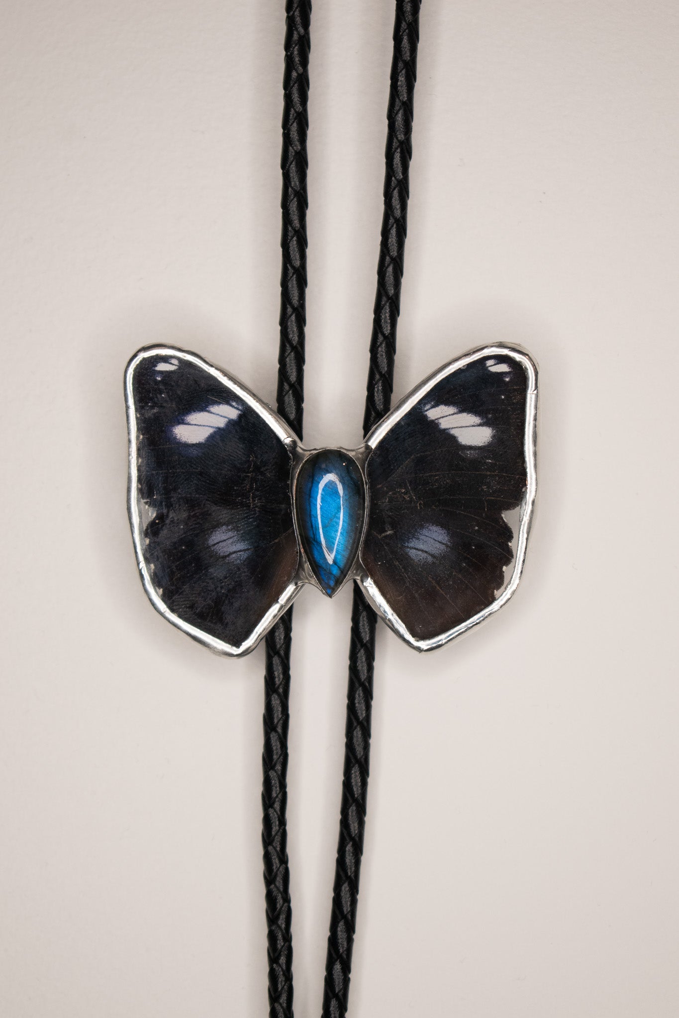 Hypolimnas Bolina w/ Labradorite Bolo Tie