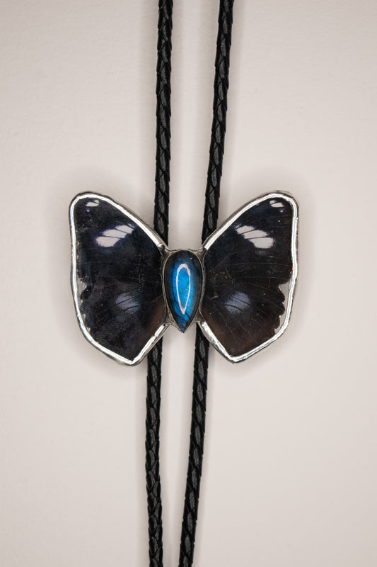 Hypolimnas Bolina w/ Labradorite Bolo Tie