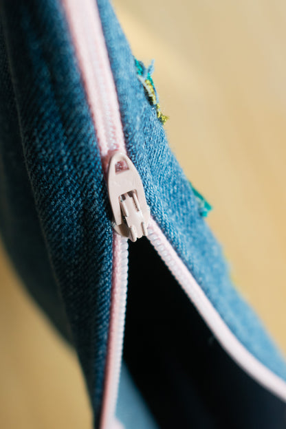 Hand Embroidered Denim Pouch