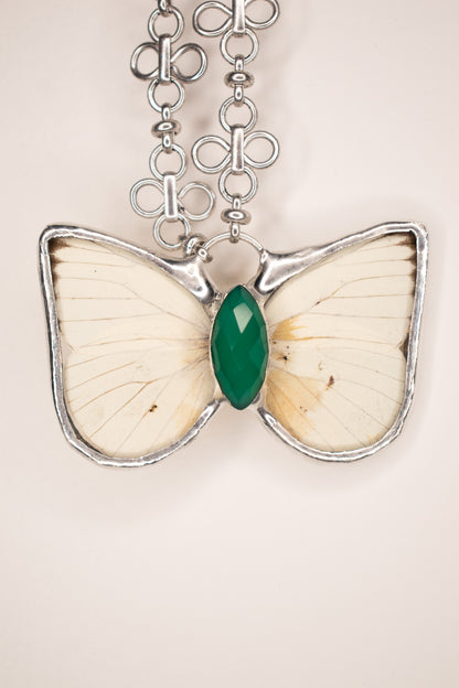 Cabbage White Butterfly w/ Green Onyx Pendant