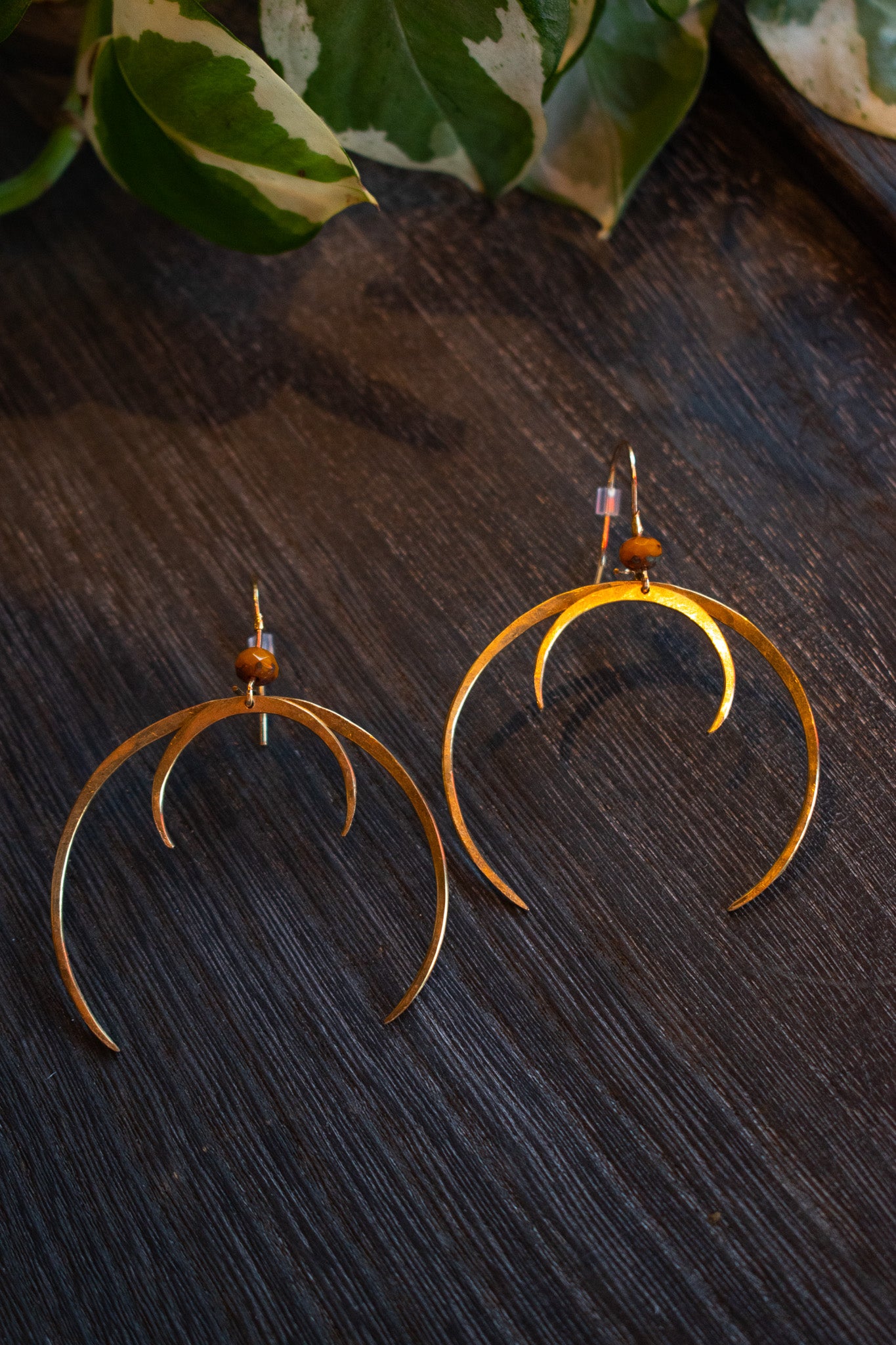 Twin Crescent Brass Earrings 002