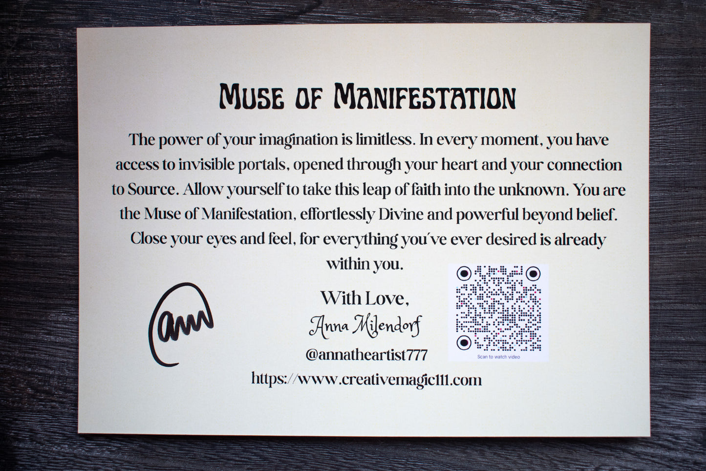 Muse of Manifestation Post Card (5 X 7 in)