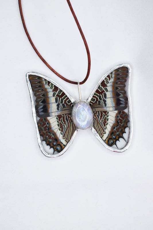 Charaxes Brutus Butterfly with Rainbow Moonstone Pendant
