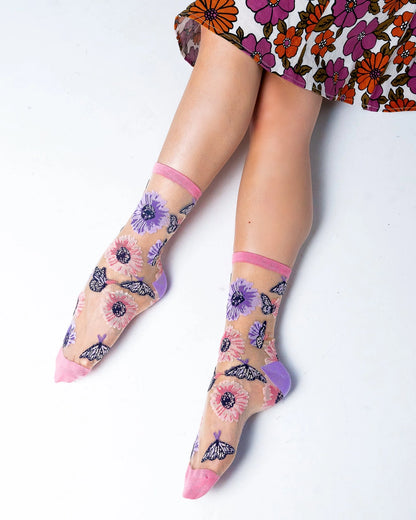 Sunflower Butterfly Sheer Socks