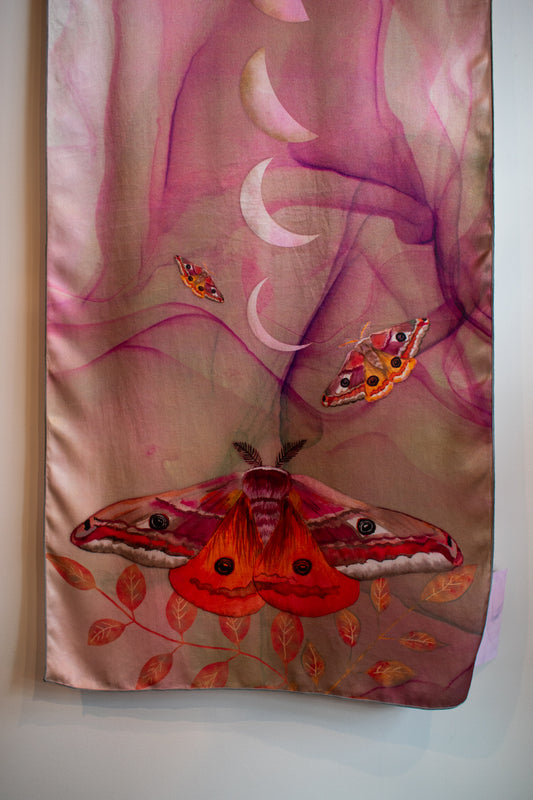Emperor Moths And The Moonlit Family Silk Scarf (16” X 72”)