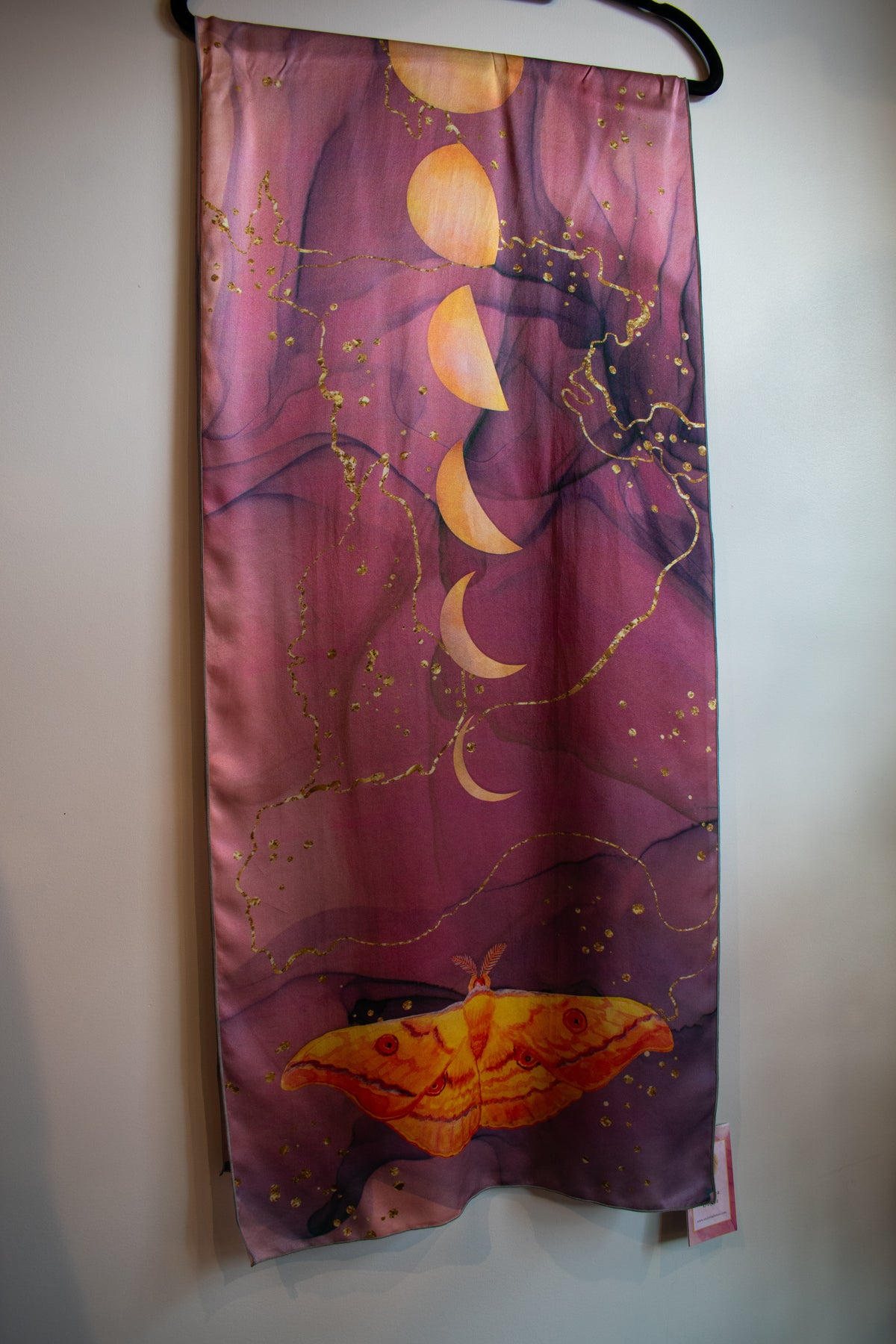 Japanese Silk Moth And The Golden Moons Silk Scarf (16” X 72”)