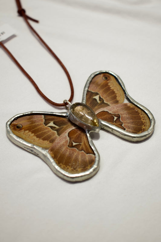 Callosamia Moth with Rutilated Quartz