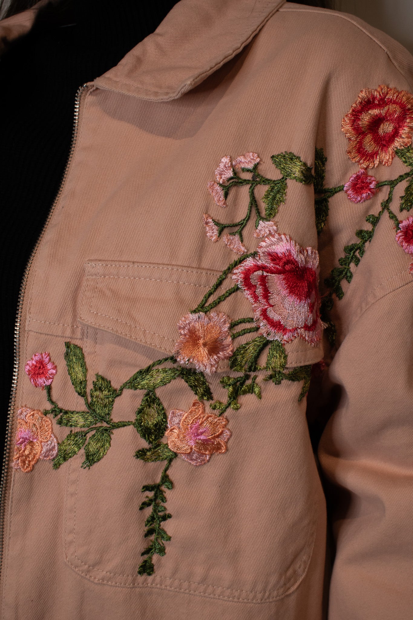 Pink Embroidered Denim Jacket | Large