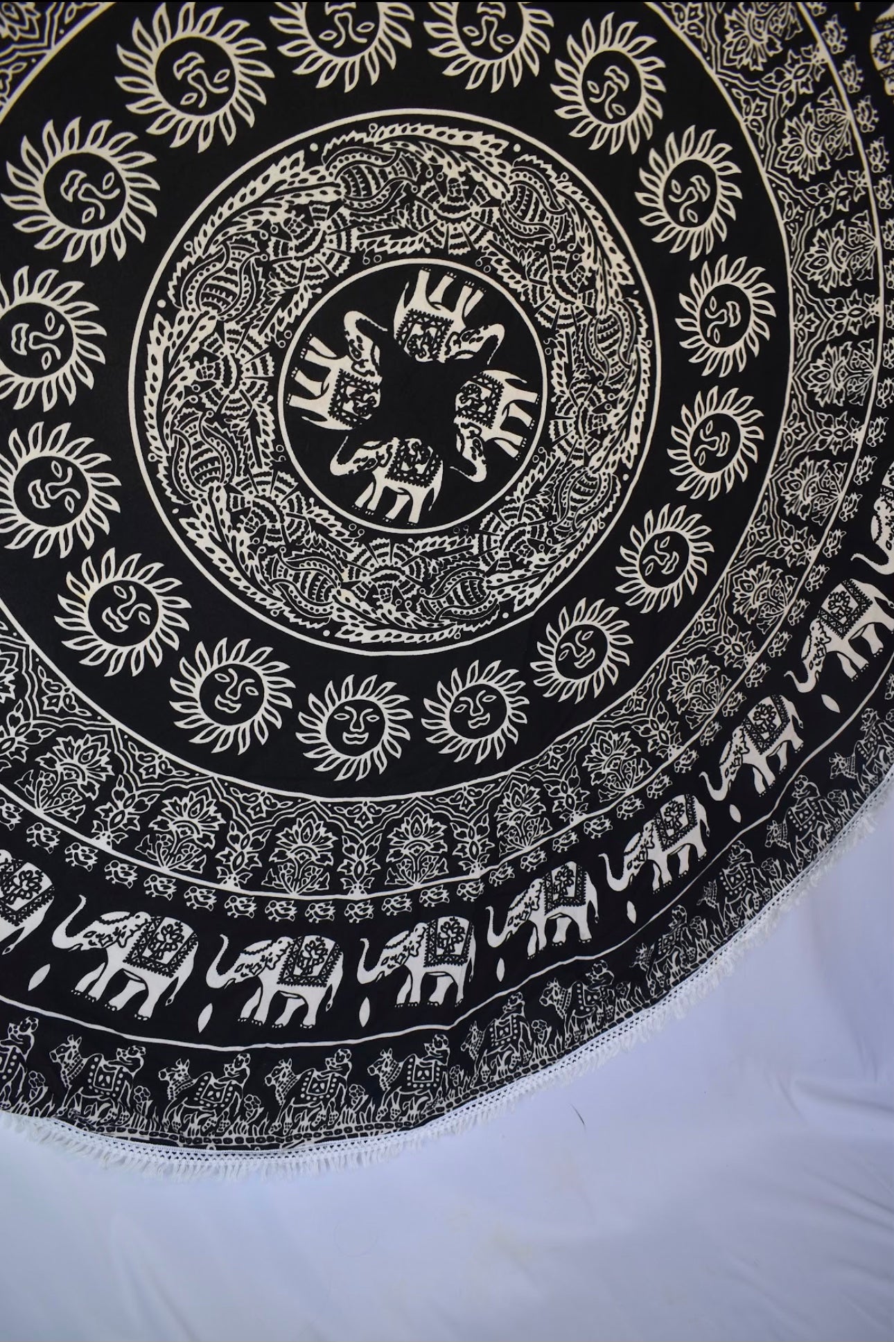 Elephant Sun Round Tapestry