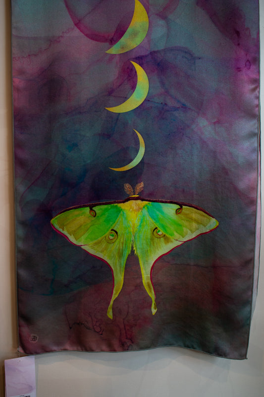 Luna Moth And The Pastel Moons Silk Scarf (16” X 72”)
