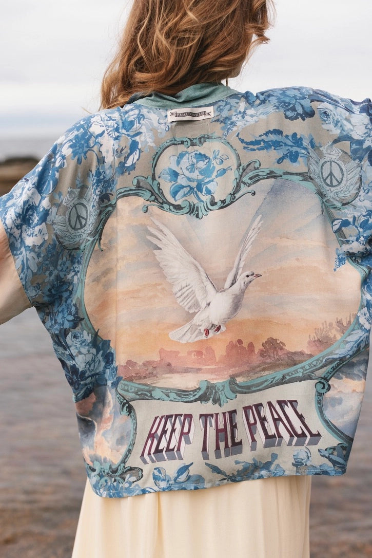 Peace Out Cropped Kimono