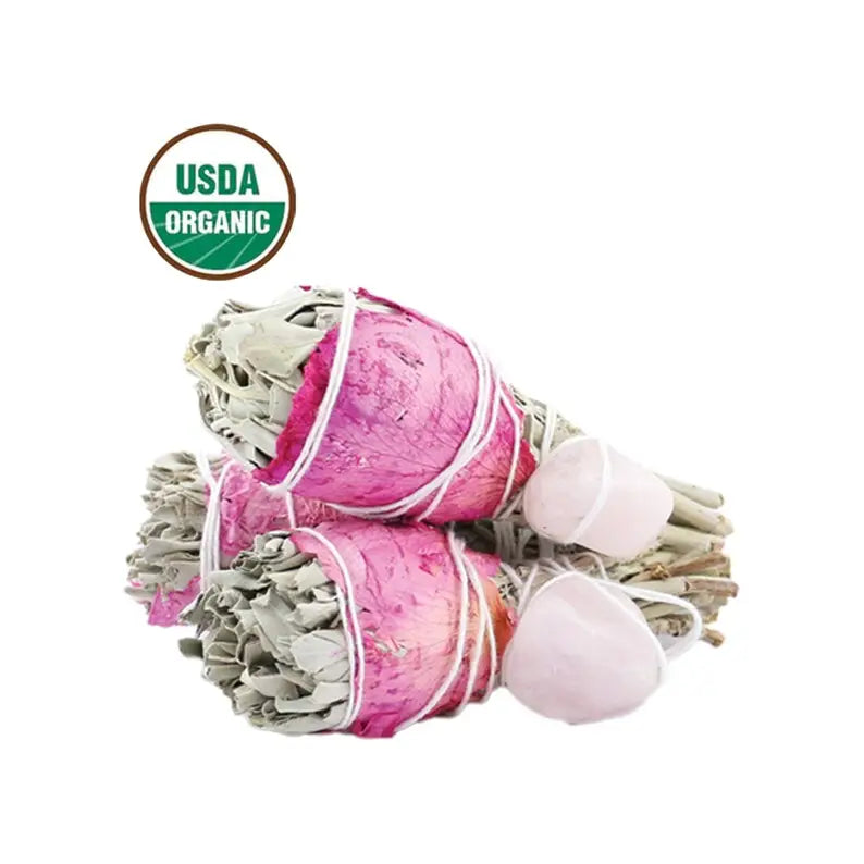 White Sage Torch with Rose Quartz