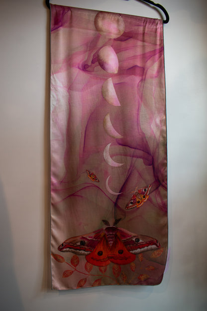 Emperor Moths And The Moonlit Family Silk Scarf (16” X 72”)