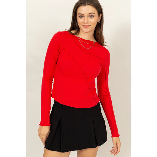 Long Sleeve Contrast Seam Top