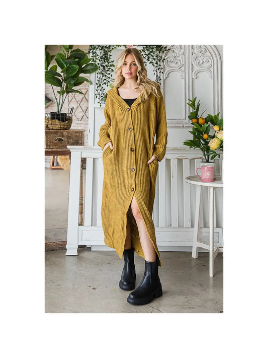 Long Hooded Cardigan Dijon