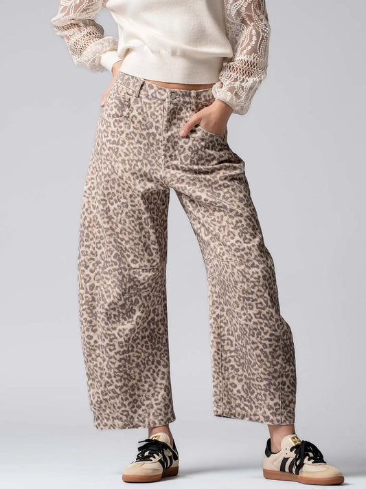 Leopard Print Barrel Jeans