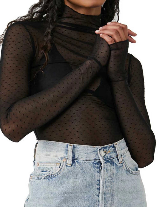 Polka Dot Turtle Neck Mesh Top