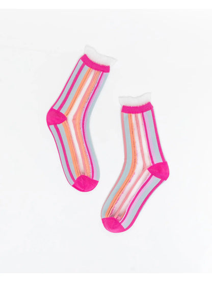 Candy Stripe Ruffle Crew Socks