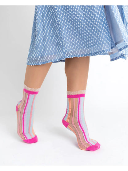 Candy Stripe Ruffle Crew Socks