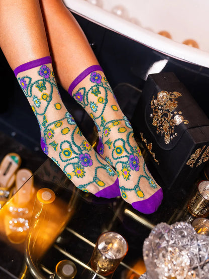Jeweled Floral Sheer Socks