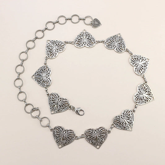 Butterfly And Hearts Metal Chain Waist Belt |M