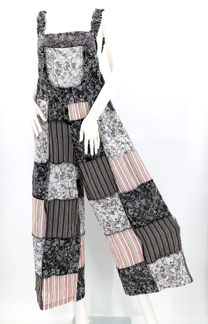Mushroom Overlock Patchwork Overalls