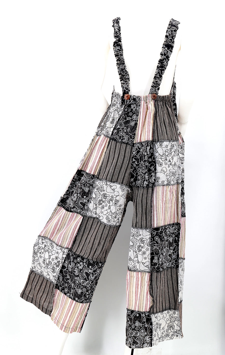 Mushroom Overlock Patchwork Overalls