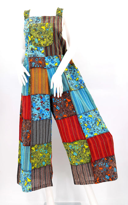 Mushroom Overlock Patchwork Overalls